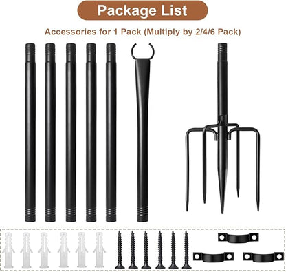 6 Pack String Light Poles for Outside, Heavy-Duty Metal Poles for Outdoor String Lights with Fork, Adjustable Lighting Hanging Accessories for Patio Decor Pergola Backyard Garden Outside Decorations