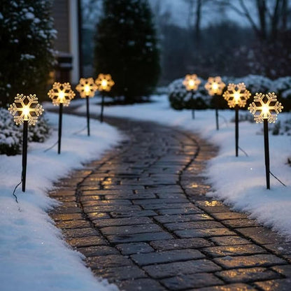 Mycznsyard Solar Snowflake Pathway Light 5 Pack Christmas Decorative Lights Waterproof LED Night Lights for Outdoor Ground Lawn Landscape Holiday Party Decor (Warm White)