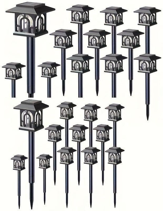 Solar Outdoor Path Lights, Waterproof LED Landscape Garden Lights, Black Grid Design, 15.7 Inch Height, 700mA Battery (Multicolour, 3 get 3 Free)