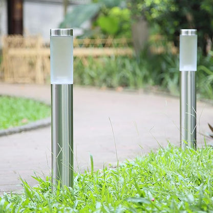 4pcs Solar Lawn Lights Stainless Steel Outdoor Garden Path Lights Cylindrical Landscape Lamps Solar Powered for Yard and Walkway