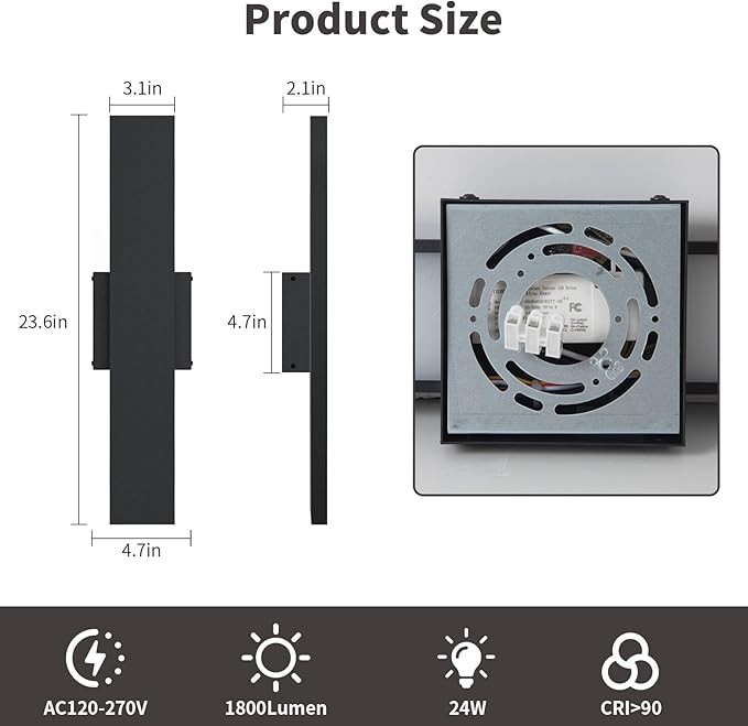 2 Pack LED Modern Outdoor Wall Lights Dimmable 3-Color Temperature 23.6in Exterior Lighting Fixtures IP65 | Lumora