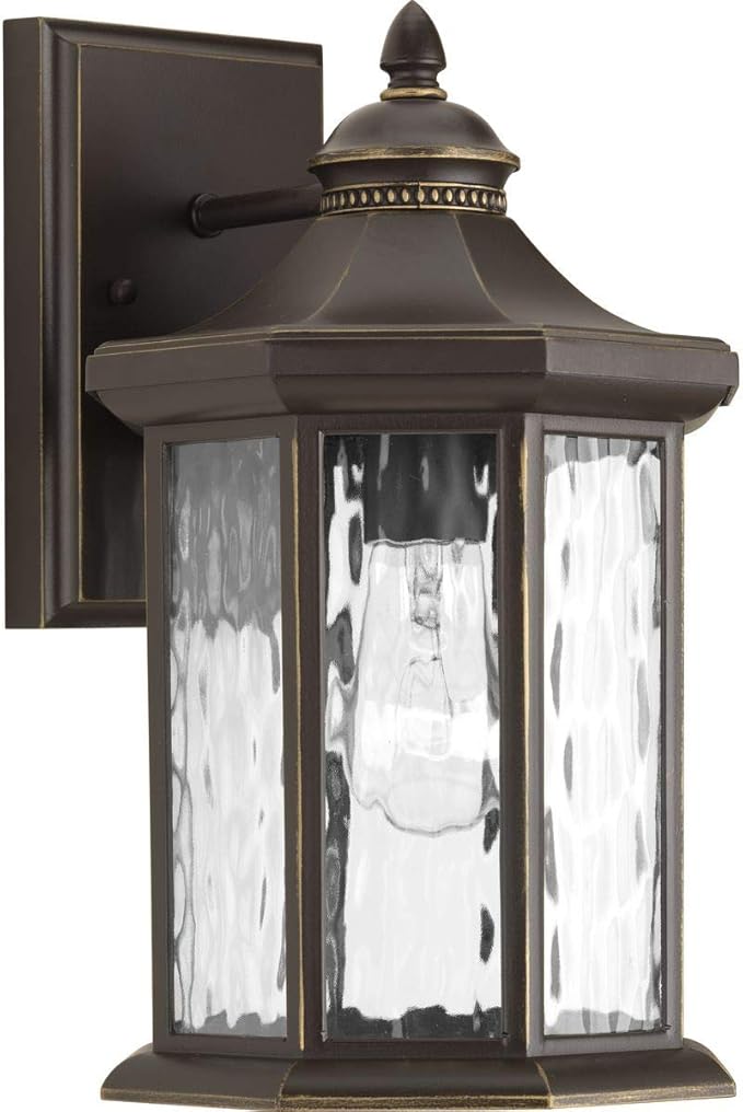Progress Lighting Edition Collection 1-Light Water Glass Traditional Outdoor Medium Wall Lantern Light Antique Bronze, 7"