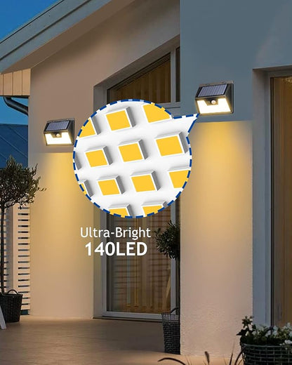 Peasur Solar Outdoor Lights [10 Pack/140LED], 3000K Warm Light Motion Sensor Outdoor Powered Security Lights 3 Working Modes Waterproof for Outside Garden Yard