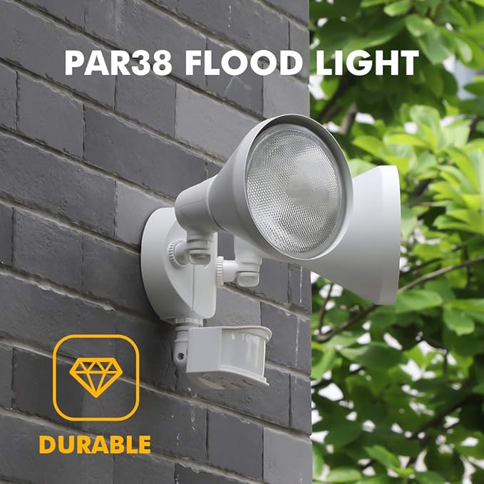 LUTEC 180-Degree 2-Head Motion-Activated Flood Light 300 Watt Halogen Motion Activated Integrated Dual-Head Floodlight Outdoor, Waterproof Exterior Security Wall Light for Patio, Garden, Yard, White
