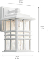 Kichler Beacon Square 12" Outdoor Wall Light in White, 1-Light Exterior Wall Sconce with Clear Hammered Glass, (12" | Lumora