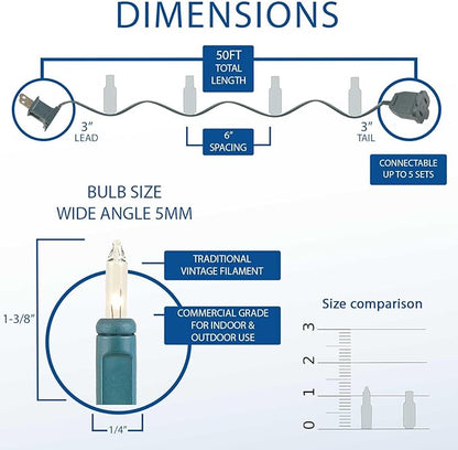 Novelty Lights 50 Feet 100 Bulbs Traditional Incandescent Mini Lights, Red on Green Wire with 6" Spacing, Commercial Grade and UL Listed for Indoor/Outdoor Use, End-to-End Connectable