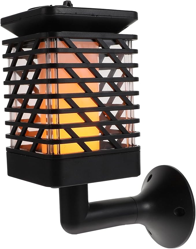 FRCOLOR Vintage Solar Landscape Path Lights Outdoor Lawn Lantern with Simulated Flame Effect, Black Warm Light, Faceted Shade, Ground Stake and Wall Mount for Garden Patio Yard