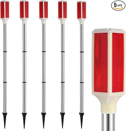 Joyibay 5 PCS Solar Powered Driveway Markers, Solar Warming Landscape Lights, Solar Outdoor Driveway Lights, Landscape Driveway Reflectors on Poles for Snow Road Yard (Red)