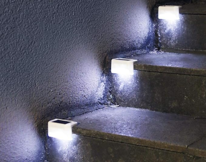 Solar Powered Step Lights for Outdoor Stairs, Railing, Fence Post, Pathway, Yard, Patio - 1 LED, White Lampshade, 4 Pack