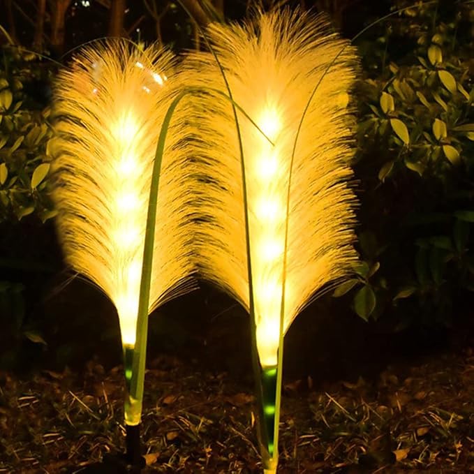 GUOCHENG Fluffy Reed Solar Lamps Bulrush Shaped Waterproof Outdoor LED Garden Lights, Solar Landscape Stake Lights for Courtyard Pathway Flowerbed Patio Lawn Décor(2Pcs)