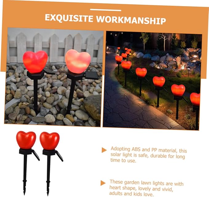 Milisten 2pcs Valentine Day Special Heart Shape Solar Pathway Lights Outdoor Solar Lights for Landscape