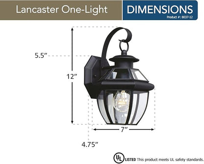 Generation Lighting 8037-12 Lancaster Traditional One - Light Outdoor Wall Lantern Outside Fixture, Black Finish