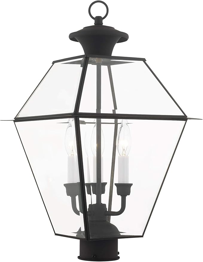 Livex Lighting 2384-04 Westover 3 Light Outdoor Black Finish Solid Brass Wall Lantern with Clear Beveled Glass, 22" x 12" x 22"