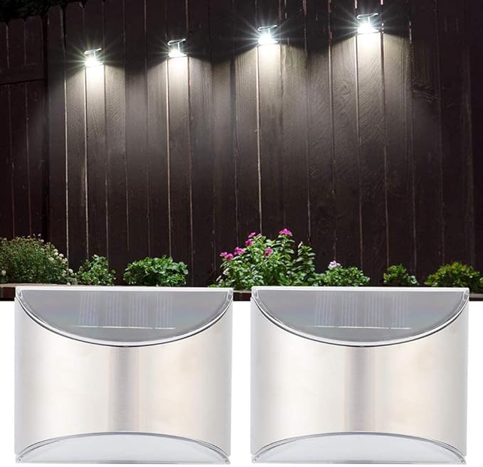 Yosoo Solar Lights Outdoor, 2 Pack Stainless Steel Step Fence Patio Post Wall Lamp with Auto Light Control for Garden Way Walkway LED Decor Lighting(3.9x3.1x2in)