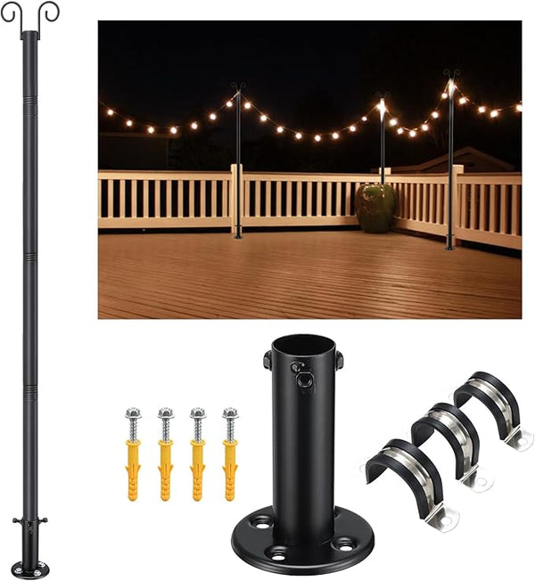 String Light Poles for Outside, 11FT Outdoor String Light Pole Heavy Duty Metal Lights Pole Stand with Flange Base | Lumora