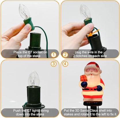 GOOTHY 2 Sets Santa Christmas Pathway Lights, 7Ft C7 Outdoor Christmas String Lights with 8 Santa Claus Marker Stakes Light, Connectable Xmas Decorations Light for Patio Yard Driveway Garden Walkway