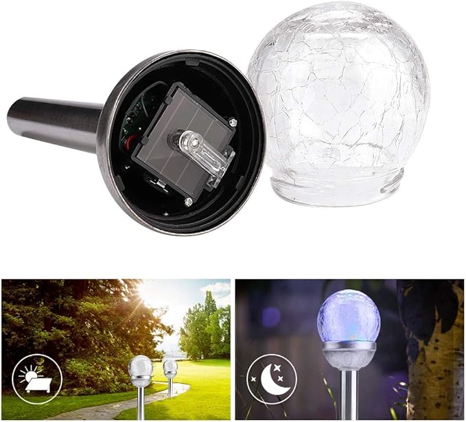 TOPINCN Solar Powered, Crackle Glass, Stainless Steel, Colorful LED Solar Lights, IP65, 2 Pack