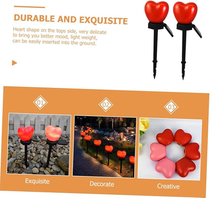 Mikikit 2pcs Heart Shape Solar Lamps for Solar Outdoor Lights Pathway Stake Romantic for Patio Landscape Decor