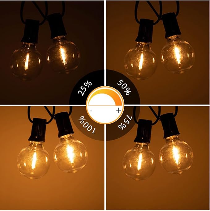 Sxminer Solar Outdoor String Lights, 31ft Wish 26LED Waterproof Shatterproof G40 Bulbs, USB Rechargeable Portable Edison Patio String Lights for Porch,Backyard, Garden, Pool, Party, Camping
