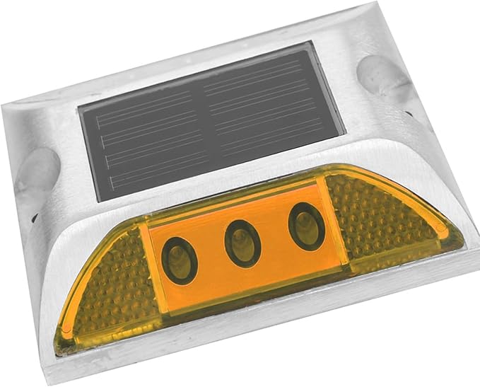 Walfront LED Ground Light Solar Deck Lights for Driveway Pathway Garden, Cast Aluminum Outdoor Light with 1000m Visibility Automatic OnOff for Sidewalk Yard (Yellow)