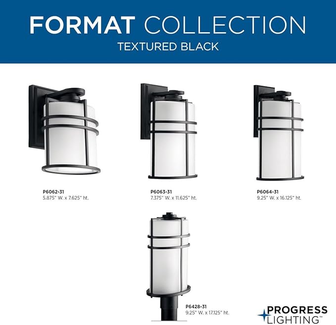 Progress Lighting P6064-31 1 LT Wall Lantern with Etched Glass, 9.5", Black
