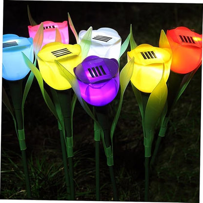 DOITOOL 4pcs Solar Led Tulip Garden Lights Outdoor Pathway Lights for Driveway and Landscape Energy Saving Solar Purple