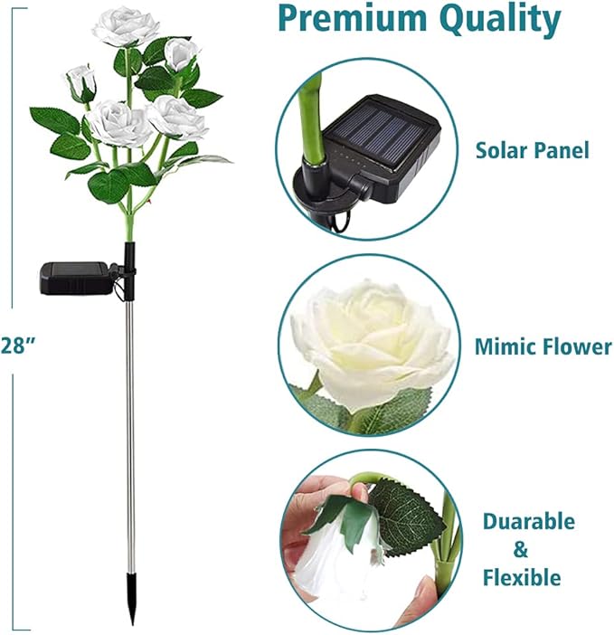 Solar Garden Stake Lights, Rose Flowers Lights LED Solar Stake Lights with 5 Roses Waterproof for Garden, Yard, Christmas Pathway, Grave Decor