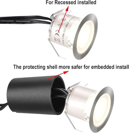 SMY Lighting Recessed LED Deck Light Kits with Black Protecting Shell φ32mm, In Ground Outdoor Landscape Lighting IP67 Waterproof,12V Low Voltage for Garden,Yard Stair,Patio,Floor,Kitchen Decoration