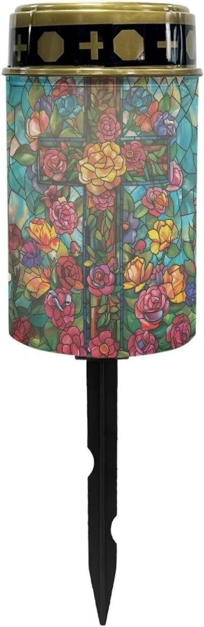 Cross Rose Solar Stake Lights, Outdoor Garden Lights,Cemetery Decorations for Grave,Memorial Gifts for Mother,Yard Lawn Garden Patio Christmas Decor