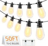 Outdoor String Lights 50ft IP65 Waterproof Patio Lights with 15 + 2 Shatterproof LED Bulbs Commercial Grade LED | Lumora