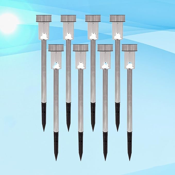 Zerodeko 8pcs Waterproof Solar Ground Plug Lights Stainless Steel LED Landscape Pathway Lamps for Outdoor Garden | Lumora