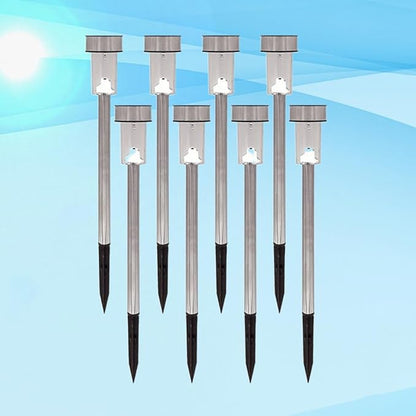 8pcs Solar Ground Plug Lights White LED Garden Solar Path Lights Stainless Steel Waterproof Outdoor Landscape Lawn Lighting for Yard Driveway