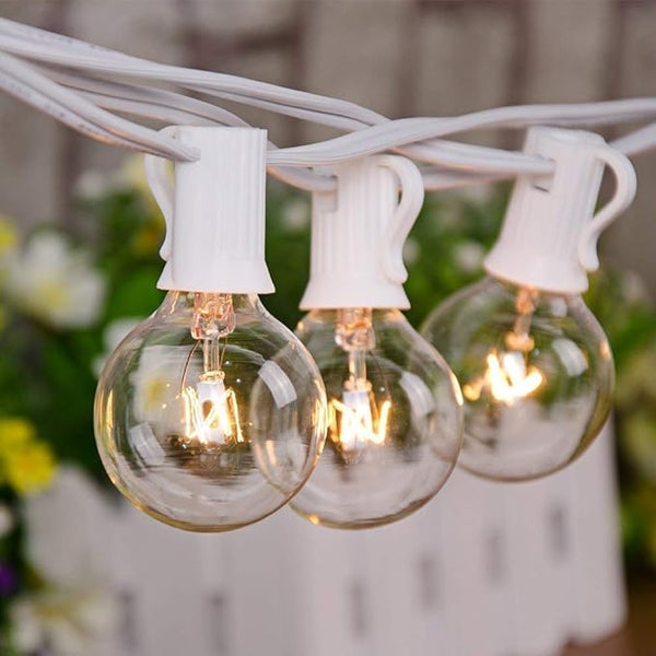 Abeja Outdoor String Light G40-100Ft with 105 Edison Glass Bulbs, 5W, E12 Socket Base, UL Listed Waterproof for | Lumora