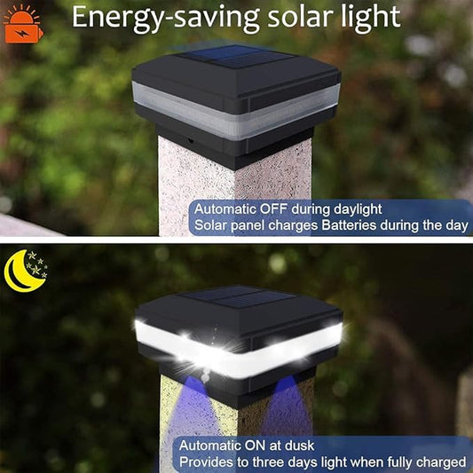 Sumaote Solar Post Cap Light, 52 LEDs 160 Lumen Outdoor Solar Post Light Fits 4x4 5x5 6x6 Wooden Posts IP65 Deck Fence Lights Platform Garden Patio 6000K White Lighting, Black Shell, 4 Pack