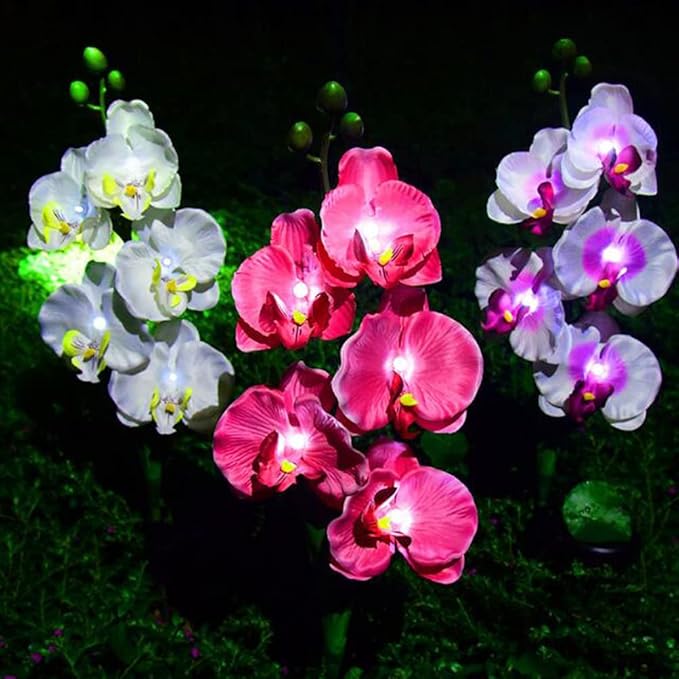 Aolyty Solar Garden Lights Outdoor, IP65 Waterproof Solar Stake Lights Butterfly Orchid Flowers Lights for Lawn Patio Backyard Landscape Party Decorative (Pink, 2 Pack)