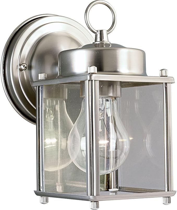 Progress Lighting 1-Light Clear Flat Glass Traditional Outdoor Wall Lantern Light, Outdoor, P5607-09, Brushed Nickel