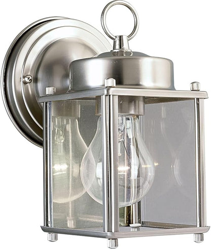 Progress Lighting 1-Light Clear Flat Glass Traditional Outdoor Wall Lantern Light, Outdoor, P5607-09, Brushed Nickel