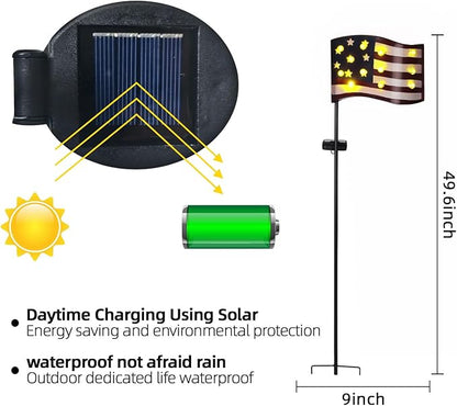 Garden Lights Solar Powered American Flag for Fourth of July Decorations, Memorial Day Decorations Outdoor Tall Patriotic Solar Patio Lights with 12 Vintage Bulbs 49.6" for Yard Pathway Lawn