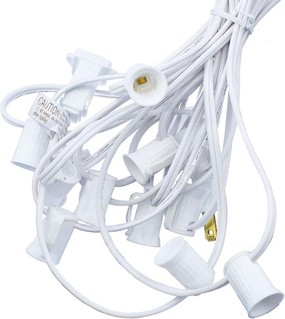 EST. LEE DISPLAY L D 1902 Outdoor Patio String Light Cords with Male & Female Plugs Green & White Wire 12in Spacing Sockets, 25FT Length (White, C7 - E12)