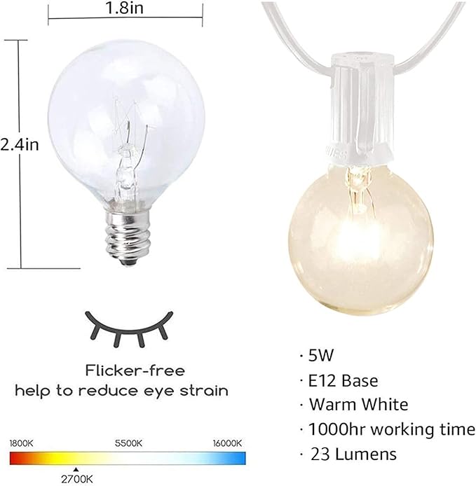 Afirst White Outdoor String Lights 50FT with 53 Glass Bulbs Waterproof Patio Lights for Wedding Home Garden Backyard Party