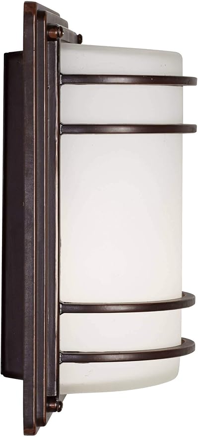 John Timberland Habitat Modern Outdoor Wall Light Fixture Rubbed Bronze 11" Opal Glass Shade for Exterior Barn Deck House Porch Yard Patio Outside Garage Front Door Garden Home Roof Lawn