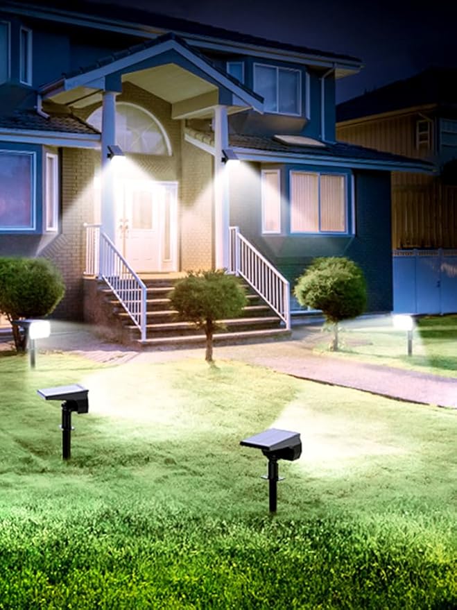 Solar Spot Lights Outdoor,IP65 Waterproof 48LED Path Lights with 3 Lighting Modes, Garden Yard Pathway Pool Wall Lights (Cool White, 6 Pack)
