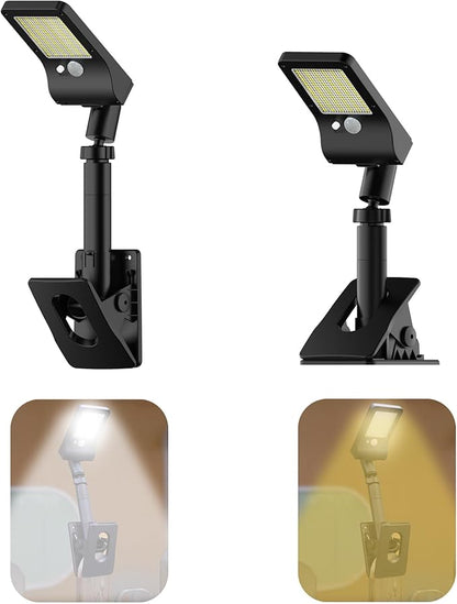 Clip On Solar Lights Outdoor - Motion Sensor Outdoor Lights Fence Lights Solar Powered, Outdoor Solar Lights for Yard, Solar Pathway Lights for Deck Fence Garden Patio Camping (2 Packs)