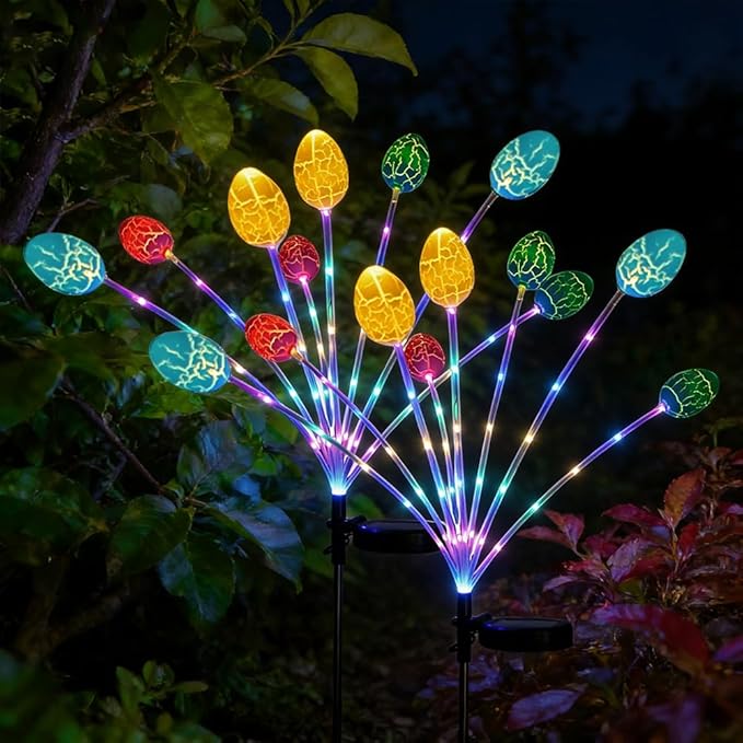 2 Pack Solar Easter Egg Lights, Colorful Garden Swaying Firefly Light with Growing Stem, 2 Modes, High Waterproof Easter Egg Lights for Garden Patio Yard Pathway Landscape Decor