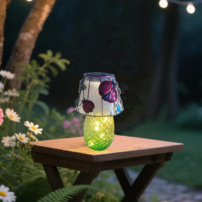 Ladybug Solar Garden Lights Outdoor Decor - Waterproof Tabletop Solar Lamp - Cordless Table Lamps for Garden Patio | Lumora