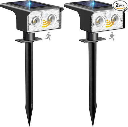 btfarm Solar Spot Lights Outdoor Waterproof, 2 Pack/3 Modes Motion Sensor Lights, Solar Powered Spotlights 2-in-1 Auto On/Off for Outside Pathway Yard Garden Lighting, Cool White