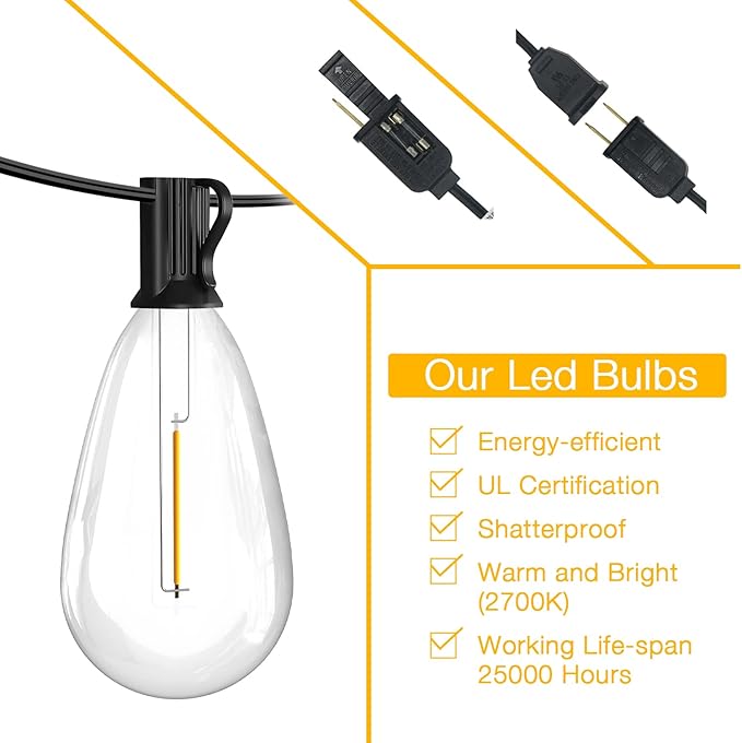 dalattin S14 Led Outdoor String Lights,100ft Patio Lights Waterproof & Shatterproof,24 Vintage Hanging Bulbs Outdoor Lights,Edison String Lights for Outside Patio Garden Backyard