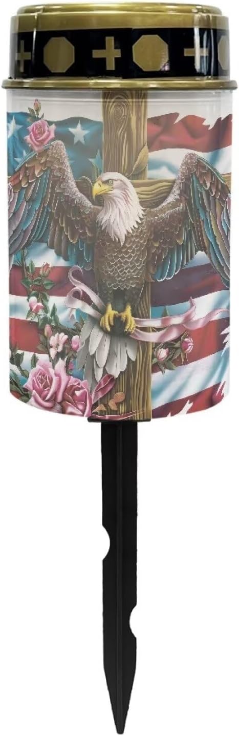 Garden Stake Light, American Flag Eagle Cross Solar Lights for Cemetery Grave,Solar Pathway Lights Outdoor,Lawn Yard Patio Garden Decor