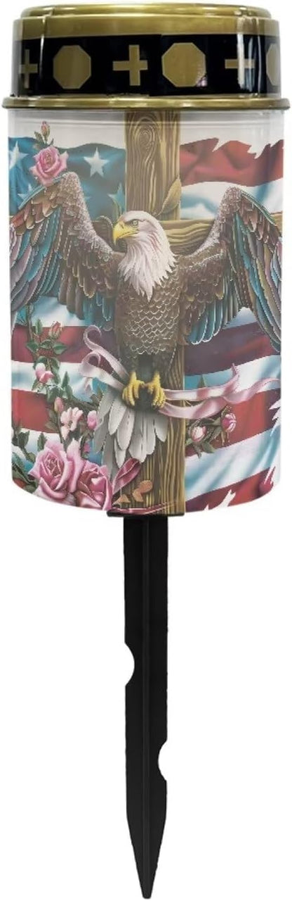 Garden Stake Light, American Flag Eagle Cross Solar Lights for Cemetery Grave,Solar Pathway Lights Outdoor,Lawn Yard Patio Garden Decor