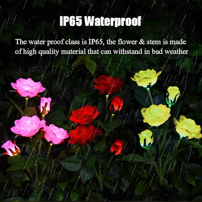 Outdoor Solar Garden Stake Lights, Outdoor Decorative Rose Flowers Lights Waterproof Solar Powered for Patio, Lawn, Garden, Yard Decoration